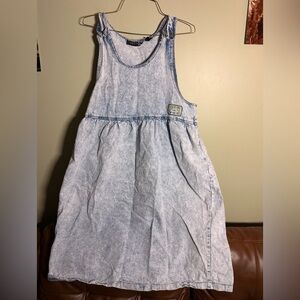 Light Blue Acid-Wash Midi Dress with Pinafore Style